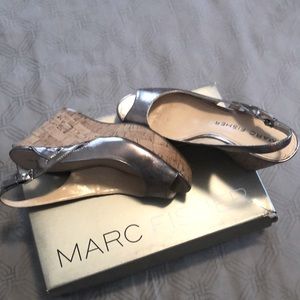 Marc Fisher metallic cork wedges.